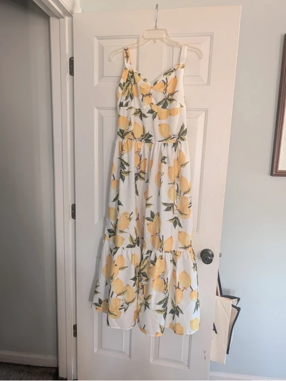 White Maxi Dress with Yellow Lemon Print